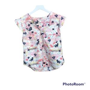 Maison Jules Top Womens Floral Shirt Ruffle Sleeve Sz. Large